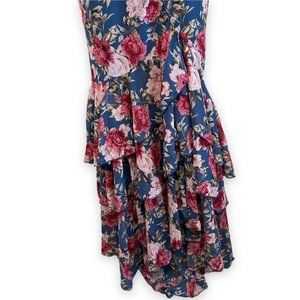 Blue Floral Chiffon Tiered Maxi Dress - Size XS/Small